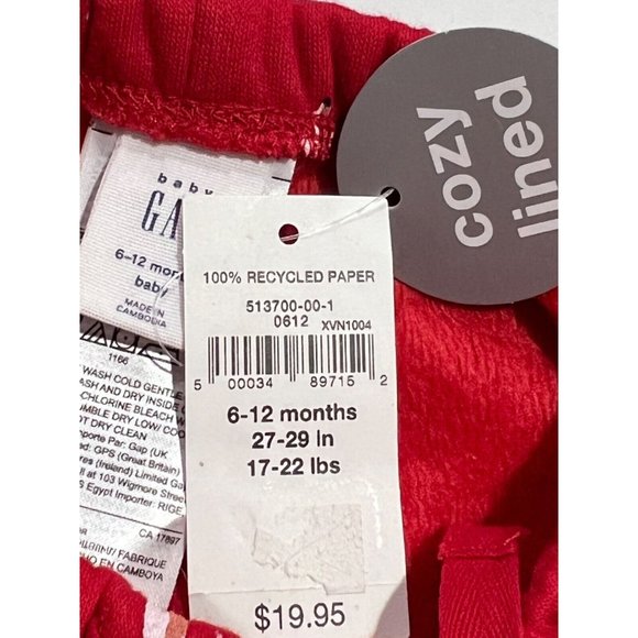 NWT GAP Baby Pants Cozy Christmas Reindeer Pants Sz 6-12M Red - Picture 3 of 4